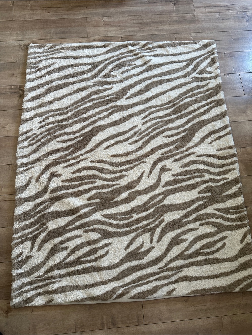 Pier 1 Imports Faux Fur Zebra Striped Taupe Cream Throw Blanket Vintage